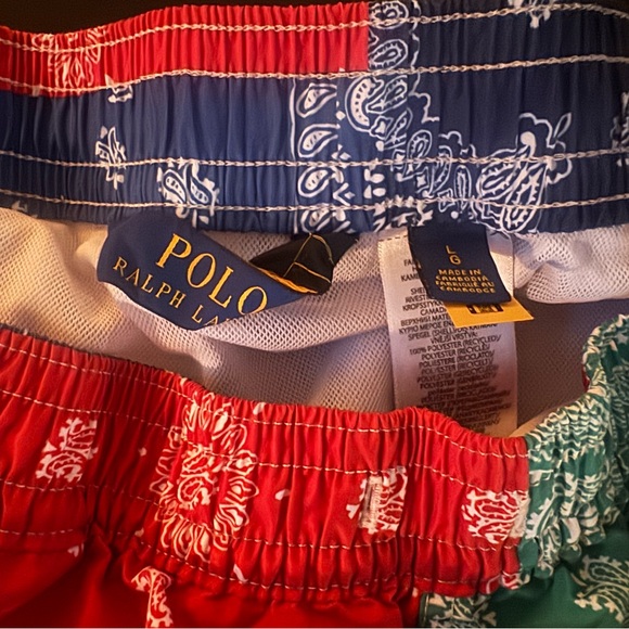 Polo Ralph Lauren L PATCHWORK BANDANA Traveller Swim Trunks Bathing Suit - Picture 5 of 5
